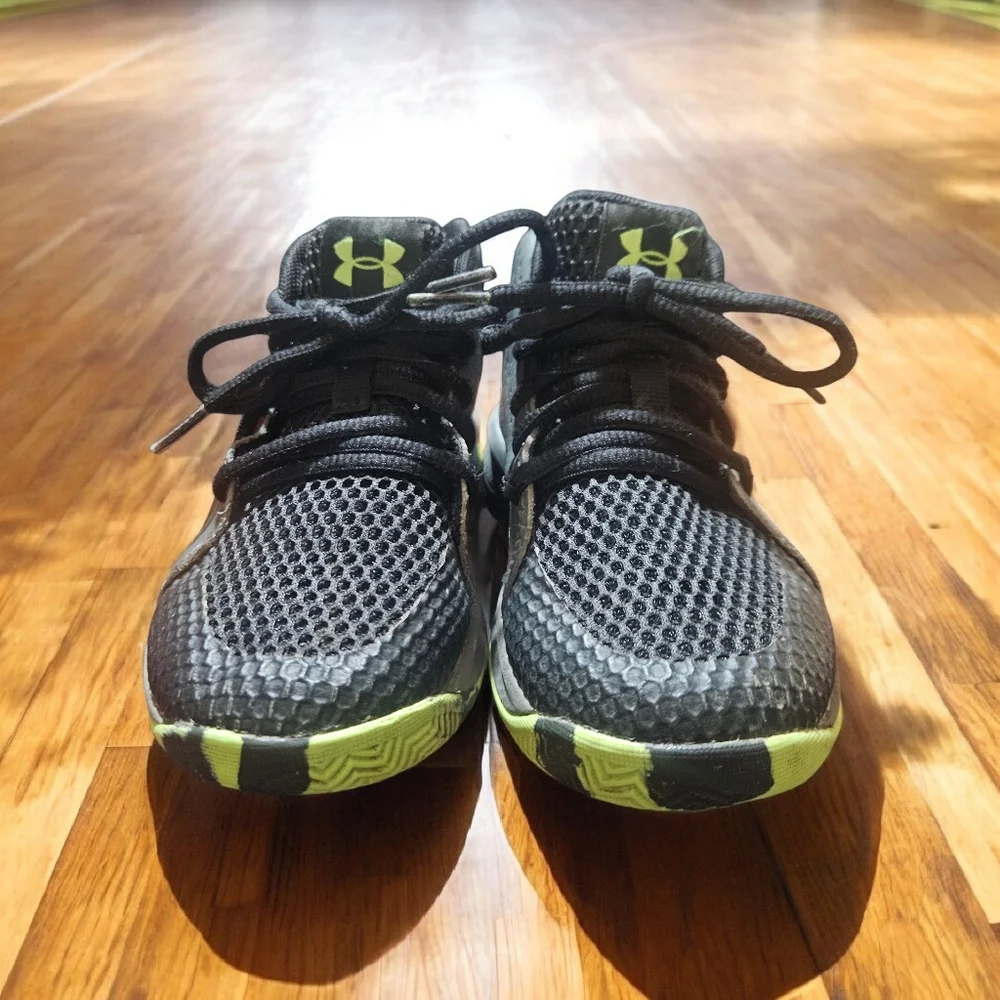 Under Armour Kids' Black and Neon Green Sneakers, Sz 12 - Picture 3 of 6